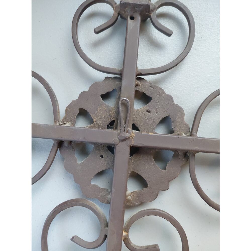 Vtg Large Heavy Cross Fleur de Lis Decorative Cast Wrought Iron Garden Home Goth - Picture 11 of 12